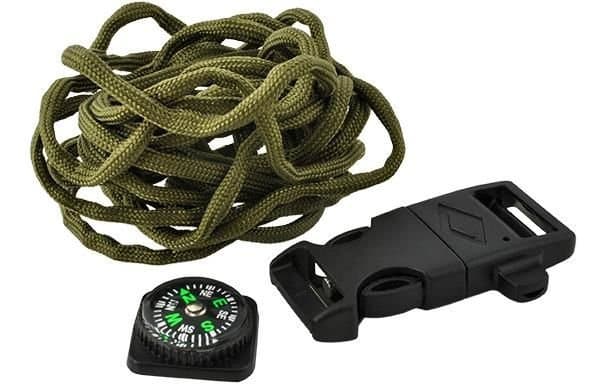 Paracord Survival Rannekoru sytyttimellä ja kompassilla 5-in-1 Green