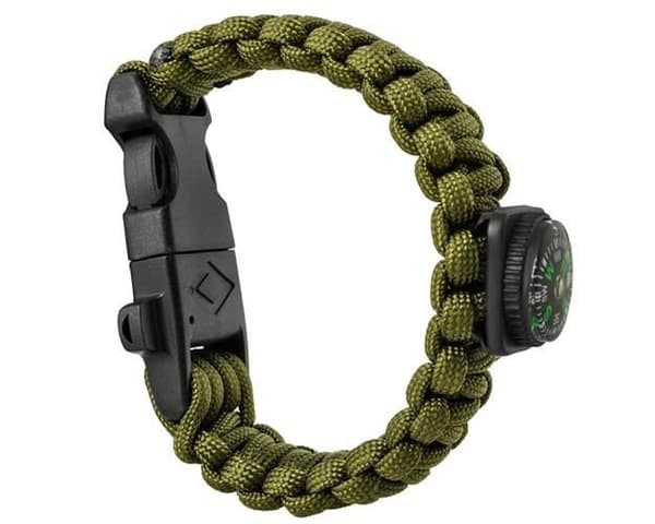 Paracord Survival Rannekoru sytyttimellä ja kompassilla 5-in-1 Green
