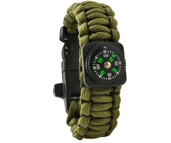 Paracord Survival Rannekoru sytyttimellä ja kompassilla 5-in-1 Green