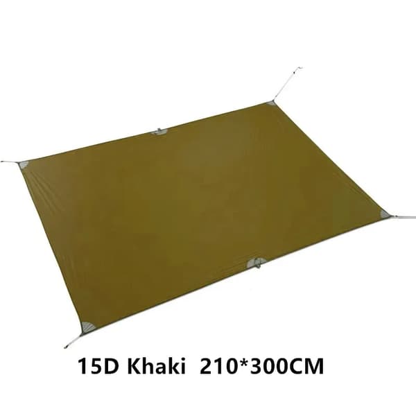 Letvægts camping tarp, vandtæt 5000mm, holdbart 15D nylon,Khaki 210x300CM