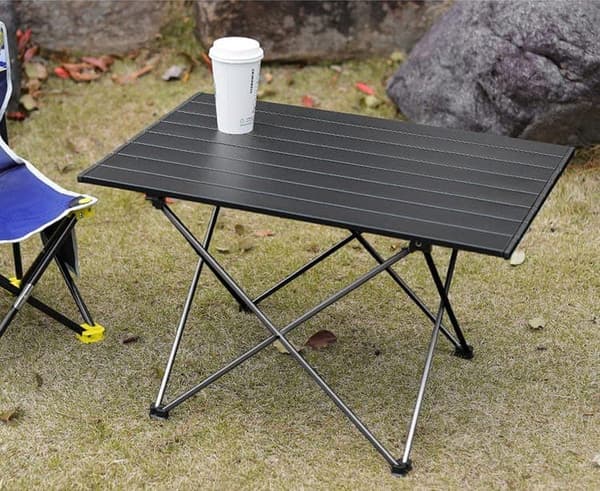 OBOSOE Campingbord hopfällbart Svart; Rullbar bordsskiva; Hopfällbart bord; Trädgårdsbord