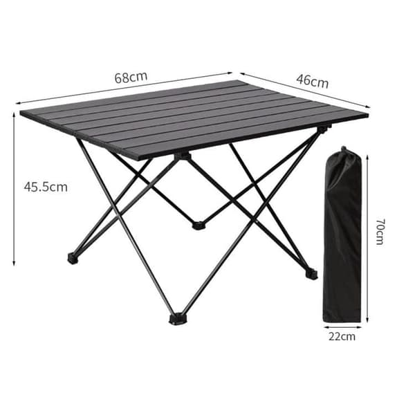 OBOSOE Campingbord hopfällbart Svart; Rullbar bordsskiva; Hopfällbart bord; Trädgårdsbord