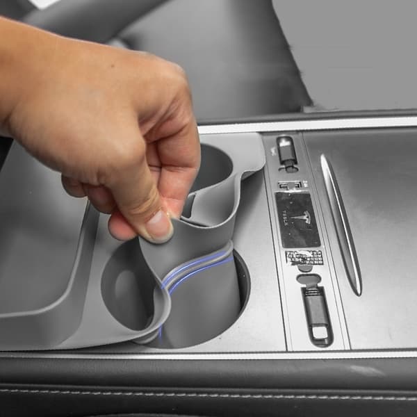 Koppholdere for Tesla Model Y/3, Center Console Insert Tray Organizer Grå