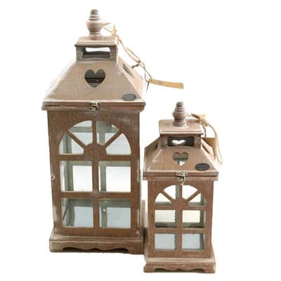 Set of two pieces of wooden ornate lanterns shabby chic