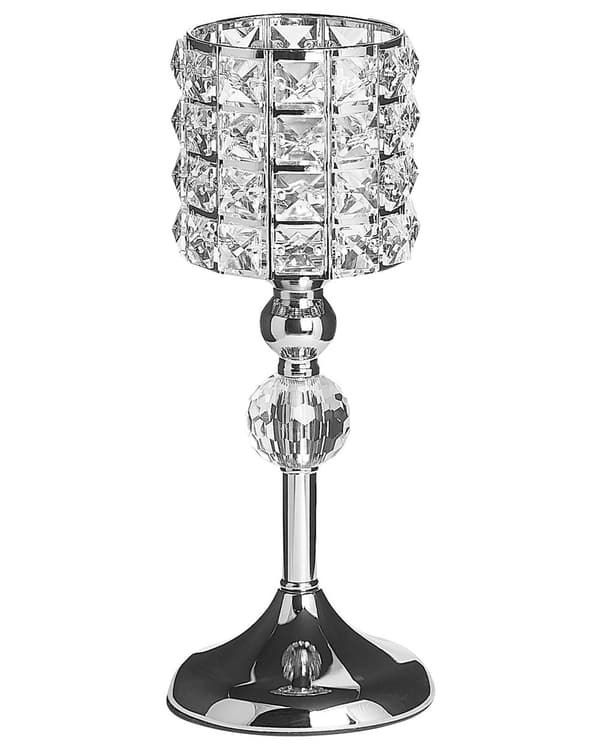 Lysestage Sølv Glas Metal 33 cm Glamourøst Dekoration Stue og Værelsesindretninger