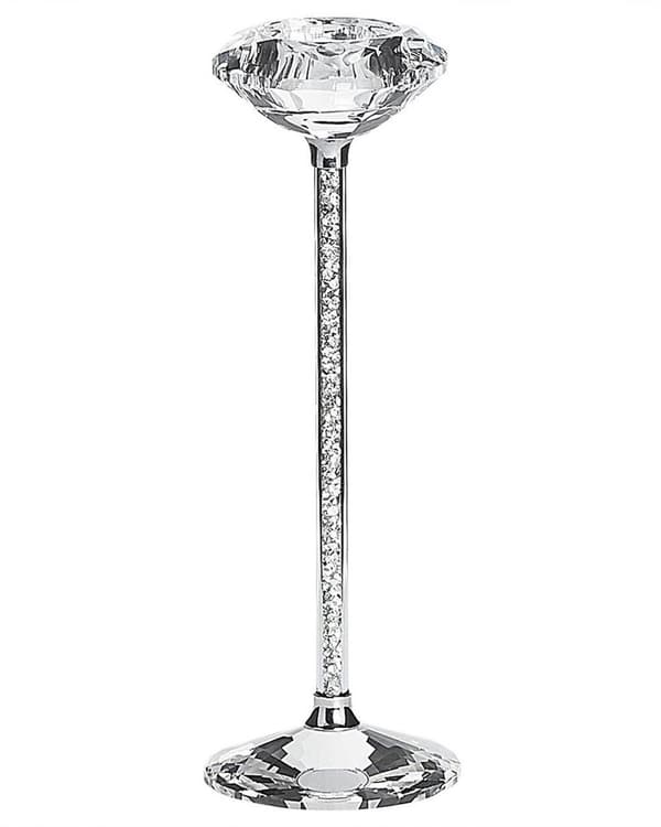 Kynttilänjalka hopea lasi metalli ⌀ 8 x 23 cm pyöreä kruunukynttilöille glamour