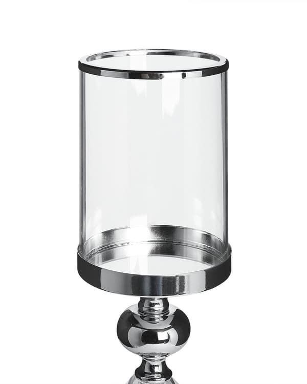 Lysestage Sølv Metal Glas 42 cm Glam Transparent Holder Spiseborde og Kommode Indretning Tilbehør Inspiration
