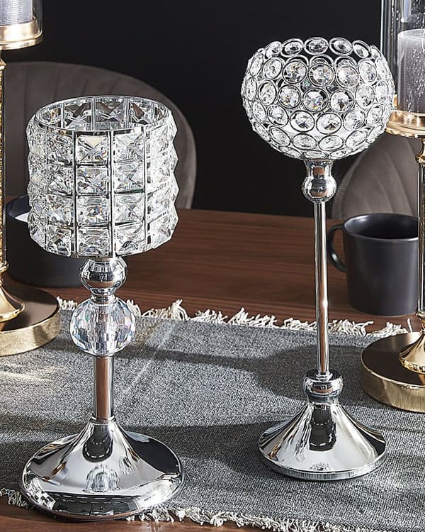 Ljusstake Silver Metall Glas Glam