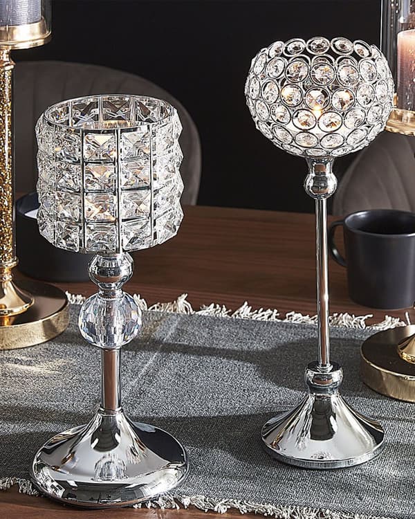 Ljusstake Silver Metall Glas Glam