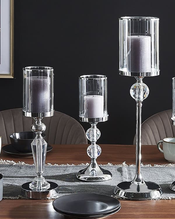 Ljusstake Silver Metal Glas Glam