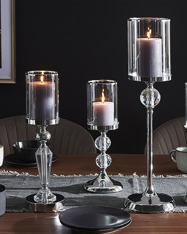 Ljusstake Silver Metal Glas Glam
