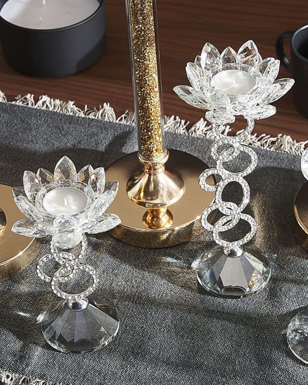 Ljusstake Silver Kristall 25 cm Blomma Form