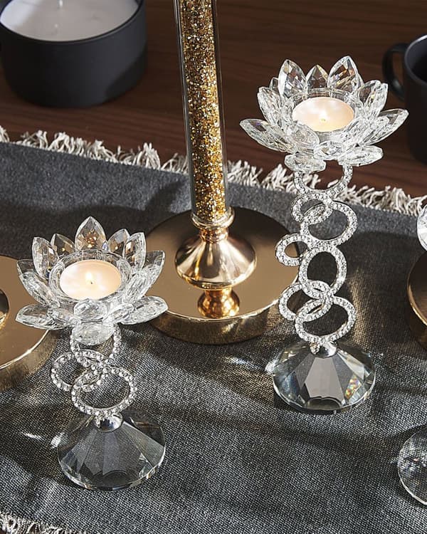 Ljusstake Silver Kristall 25 cm Blomma Form
