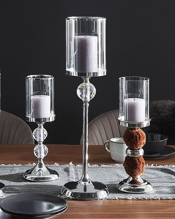 Kynttilänjalka hopea lasi metalli ⌀ 16 x 58 cm pylväskynttilöille tuikkukynttilöille glamour tyyli