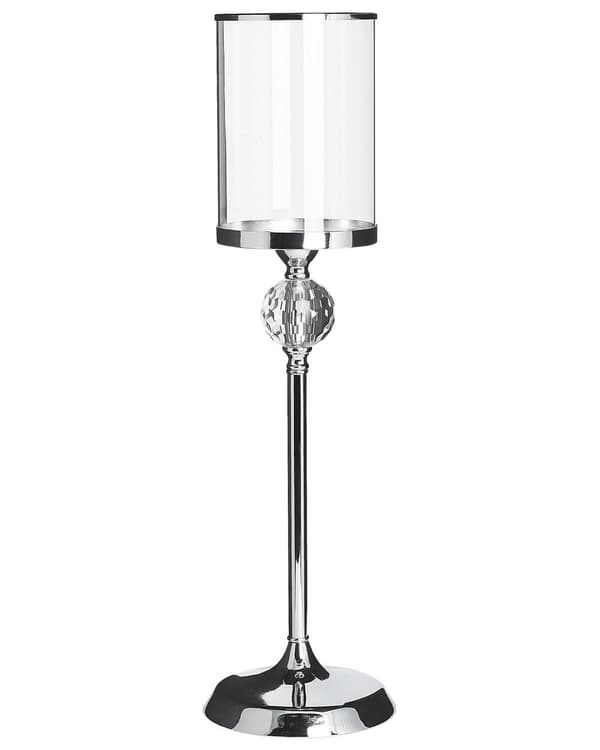 Kynttilänjalka hopea lasi metalli ⌀ 16 x 58 cm pylväskynttilöille tuikkukynttilöille glamour tyyli