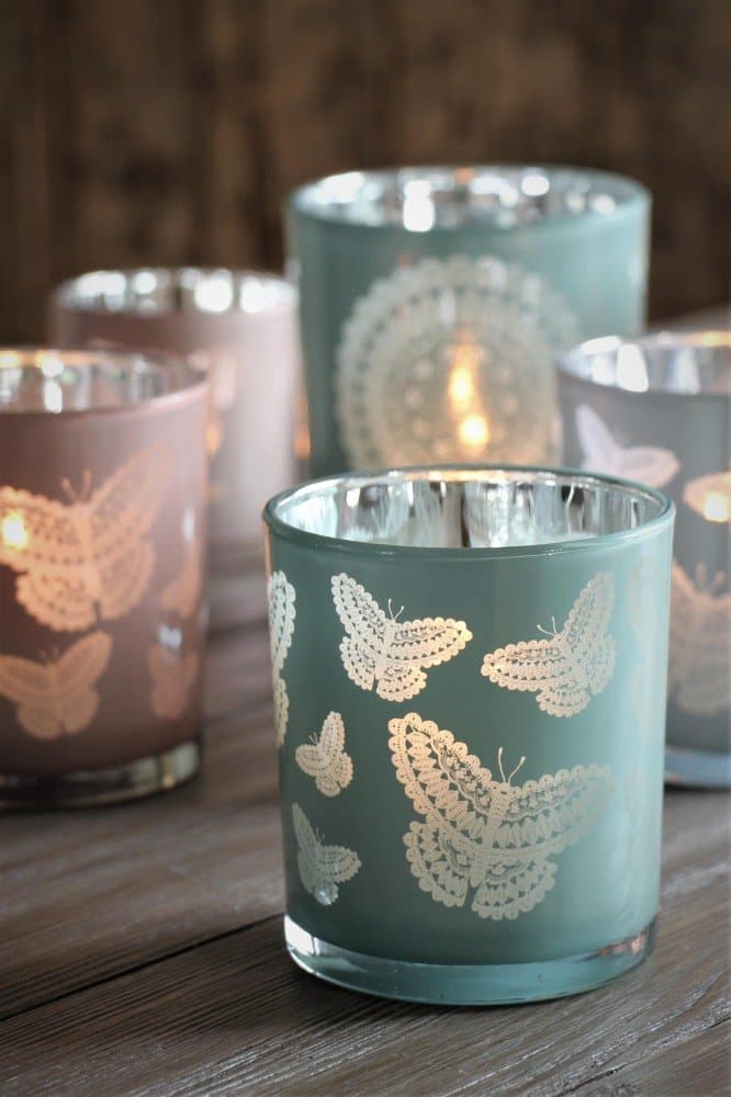 Majas Cottage Lykta Happiness Butterflies Aqua