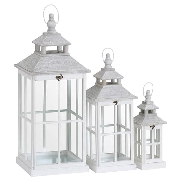 White Window Style Lanterns With Open Top (Set of 3) White One Size