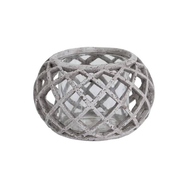 Hill Interiors Large Round Ceramic Lattice Hurricane Lantern Grey One Size