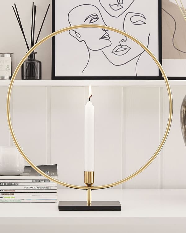 Ljusstake Guld Metall 45 cm Ljushållare Dekoration Cirkelformad Glam