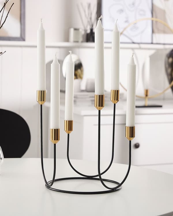 Ljusstake Svart och Guld Metall 25 cm Rund Form Modern Dekoration