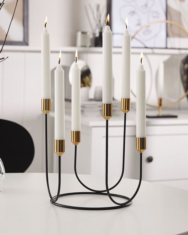 Ljusstake Svart och Guld Metall 25 cm Rund Form Modern Dekoration