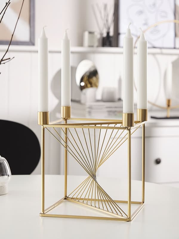Lysestage Guld Metal 23 cm Kubisk Firkantet Form Dekor Tilbehør Glamour Dekoration Stue og Værelse