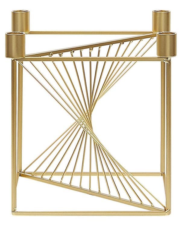 Lysestage Guld Metal 23 cm Kubisk Firkantet Form Dekor Tilbehør Glamour Dekoration Stue og Værelse