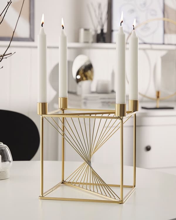 Lysestage Guld Metal 23 cm Kubisk Firkantet Form Dekor Tilbehør Glamour Dekoration Stue og Værelse