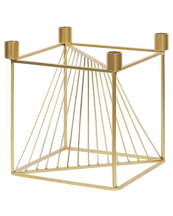 Lysestage Guld Metal 23 cm Kubisk Firkantet Form Dekor Tilbehør Glamour Dekoration Stue og Værelse