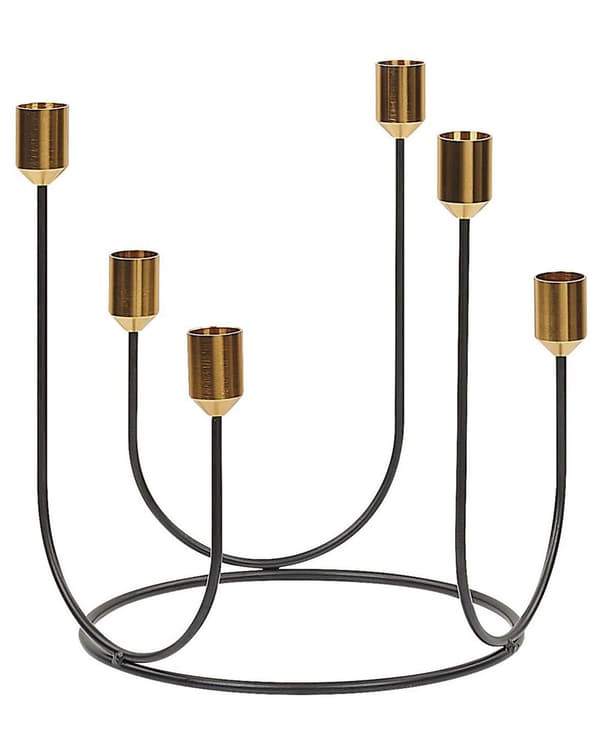 Lysestage Sort og Guld Metal 25 cm Rund Form med 6 Arme i Moderne Dekoration til Kommoden og Værelsesindretninger