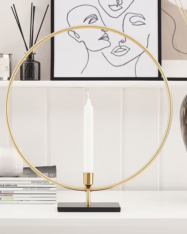 Kynttilänjalka kulta metalli pyöreä kehä 45 cm korkea glamour moderni tyyli