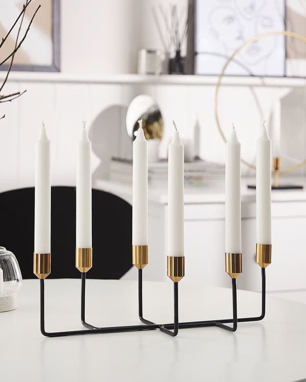 Kynttilänjalka musta/kulta metalli 6 kynttilälle 12 cm korkea moderni tyyli