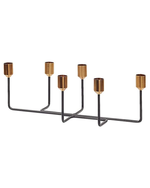 Kynttilänjalka musta/kulta metalli 6 kynttilälle 12 cm korkea moderni tyyli