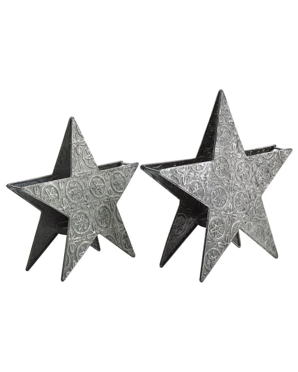 Set med 2 ljusstakar Silver Metall Stjärnor Julsäsongen Ornament Figurer