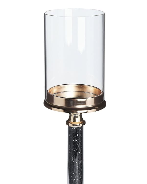 Ljushållare Guld och Svart Metall Pelare Glas Skärm 48 cm Glamour Accent Dekoration Bord Bordsupsats