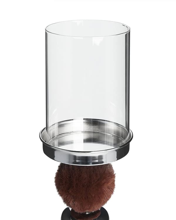 Ljushållare Silver Metall Glas Med Brun Fuskpäls 38 cm Accentstycke Bordsdekoration Bordsuppsats Glam