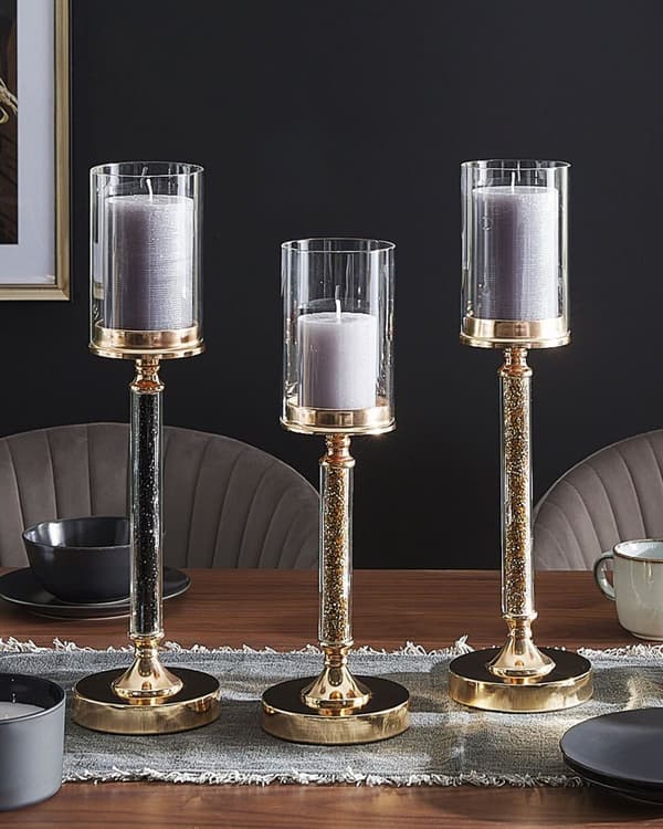 Kynttilänjalka kulta metalli pilari muoto 48 cm korkea koriste glamour tyyli