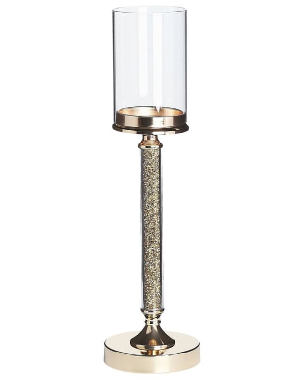 Kynttilänjalka kulta metalli pilari muoto 48 cm korkea koriste glamour tyyli