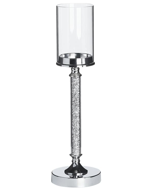 Kynttilänjalka hopea metalli pilari muoto 48 cm korkea koriste glamour tyyli