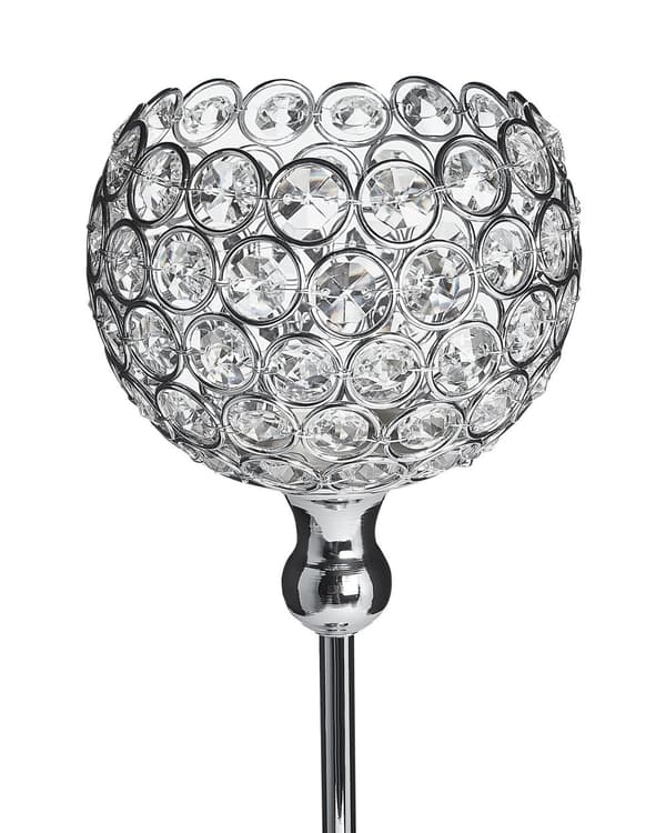 Kynttilänjalka hopea lasinen 27 cm korkea lasikristallit metalli glamour tyyli
