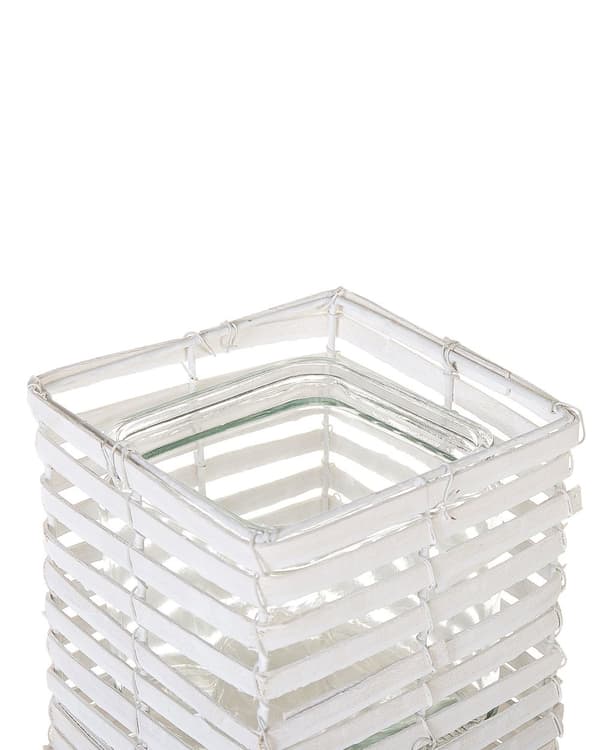 Set med 3 ljusstakar Vit Poppelträ Glas Olika storlekar Fyrkantig Boho Design