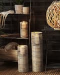 Miniatyrbild 4 av 9: Set med 3 ljusstakar Ljust Poppelträ Glas Olika storlekar Fyrkantig Boho Design