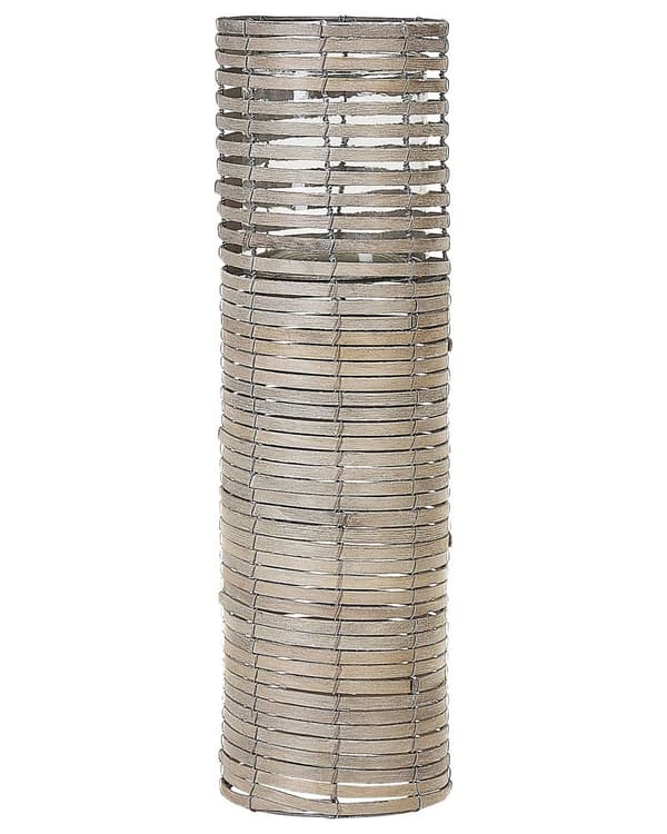 Lysestager Grå Poppel Træ Glas og Jern 3 stk Sæt Stearinlys Holder til Bloklys Boho Design Tilbehør Indretning Bordpynt Stue