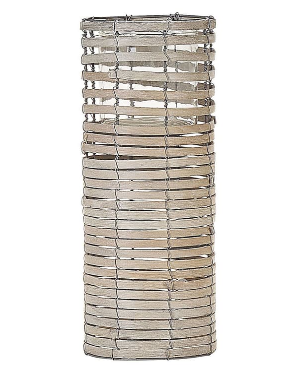Lysestager Grå Poppel Træ Glas og Jern 3 stk Sæt Stearinlys Holder til Bloklys Boho Design Tilbehør Indretning Bordpynt Stue