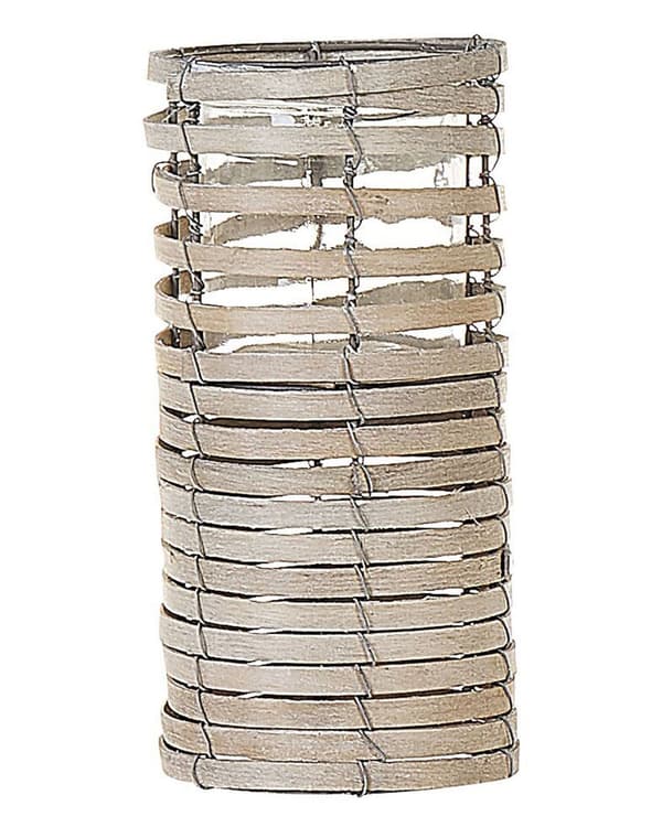 Lysestager Grå Poppel Træ Glas og Jern 3 stk Sæt Stearinlys Holder til Bloklys Boho Design Tilbehør Indretning Bordpynt Stue