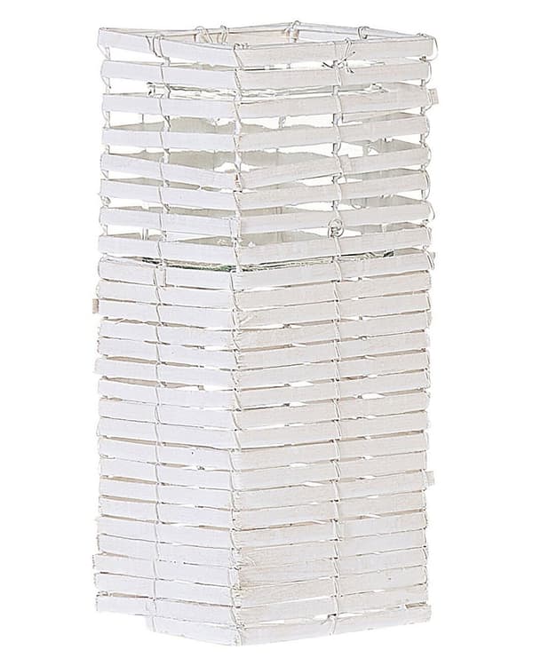 Sæt med 3 Lysestager Hvid Poppel Træ Glasholder Forskellige Størrelser høj firkantet Boho Design