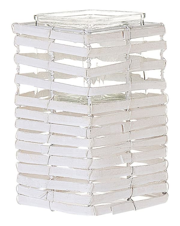 Sæt med 3 Lysestager Hvid Poppel Træ Glasholder Forskellige Størrelser høj firkantet Boho Design
