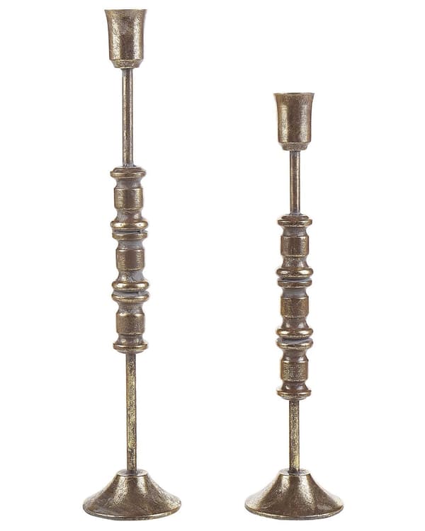 Lysestager Guld Metal sæt af 2 Høje Antik Vintage Stearinlys Holdere Design Glamour Lysholder til Bord Dekoration Vindueskarm Bordpynt