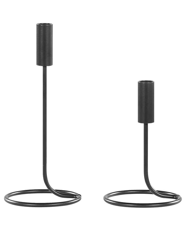 Set med 2 Ljusstakar Svart Järn Rund Form Modern Minimalistisk Ljusstakar Dekoration