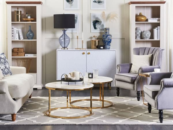 Set med 2 Ljusstakar Guld Järn Rund Form Modern Minimalistisk Ljusstakar Dekoration